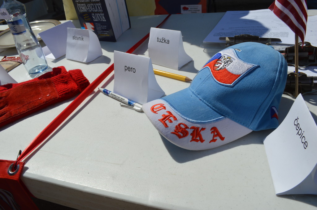 Czech words are shown on the table of the Czech School display during Houby Days 2014 in Cedar Rapids, Iowa. (photo/Cindy Hadish)
