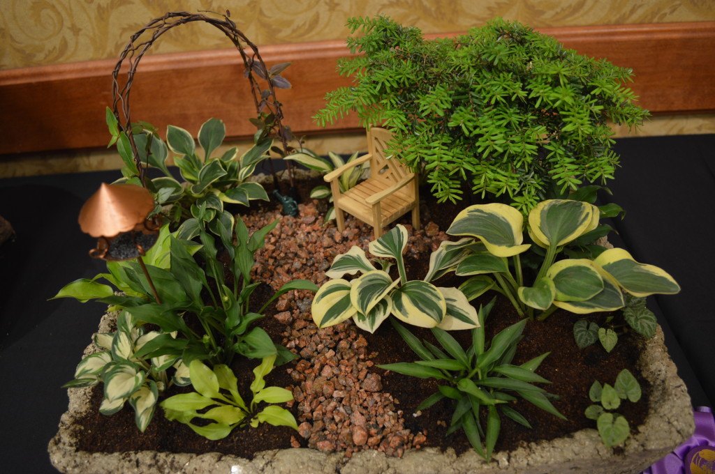 With names like Dragon Tails and Mighty Mouse, this display of miniature hosta was an award winner during the American Hosta Society national convention in Cedar Rapids, Iowa. (photo/Cindy Hadish)