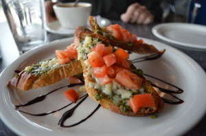 The Blueschetta, an appetizer with, is one of the popular menu items at the Bluebird Diner in Iowa City. (photo/Cindy Hadish)