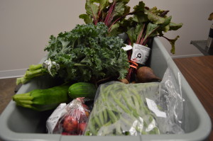Beets, kale and other vegetables are among the items readied for a customer to pick up at the Iowa Valley Food Co-op in Cedar Rapids. (photo/Cindy Hadish)