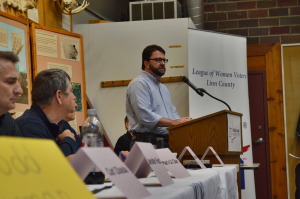 Gazette columnist Todd Dorman speaks at the "Clean Streams and Waterways" discussion on Saturday, Sept. 13, 2014. (photo/Cindy Hadish)