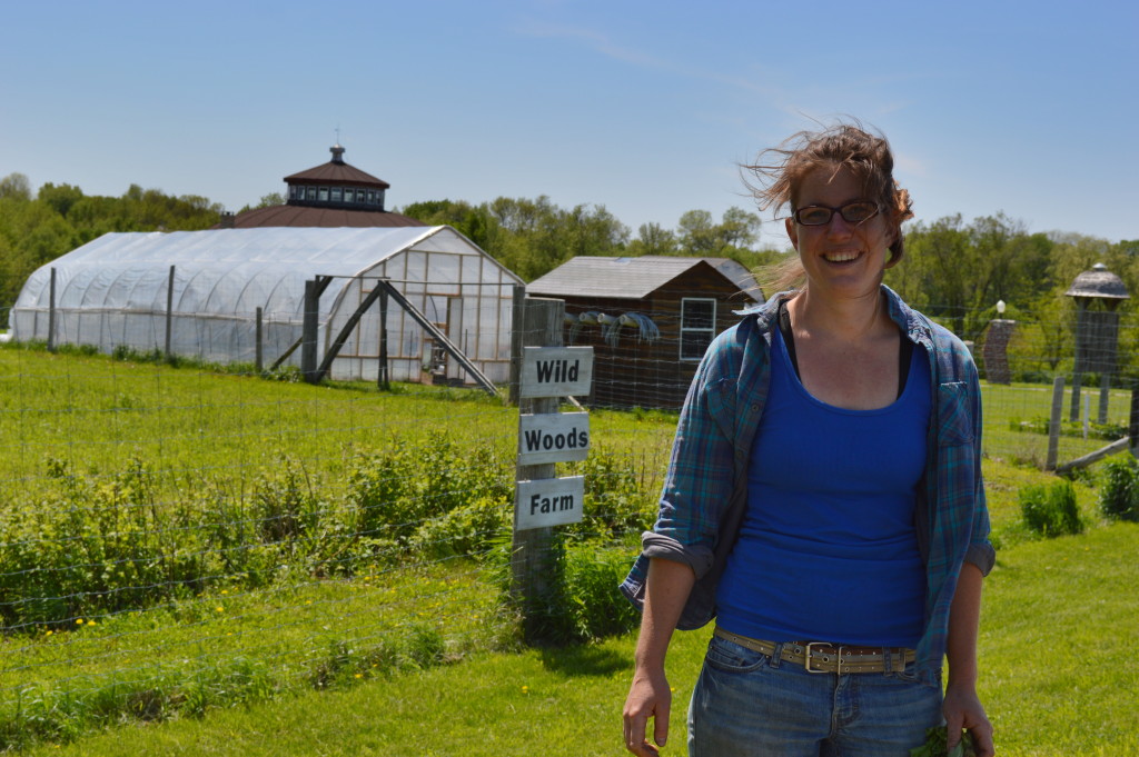 Kate Edwards is shown earlier this year at Wild Woods Farm near Solon. Edwards gave up an engineering career to become a farmer. (photo/Cindy Hadish)